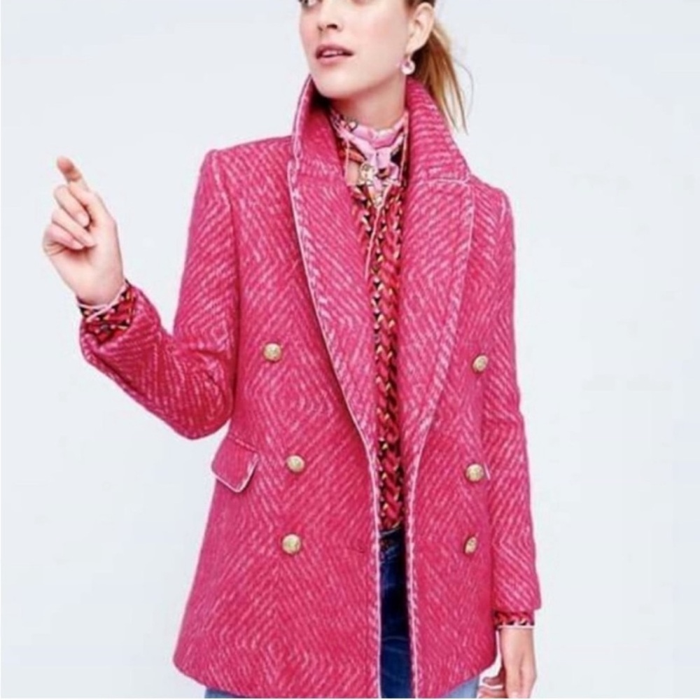 J Crew Diamond Tweed Peacoat in Pink 2 - Picture 2 of 15